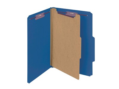 Smead Pressboard Classification Folders with SafeSHIELD Fasteners, Legal Size, 1 Divider, Dark Blue,