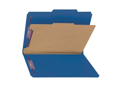 Smead Pressboard Classification Folders with SafeSHIELD Fasteners, Legal Size, 1 Divider, Dark Blue, 10/Box (18732)