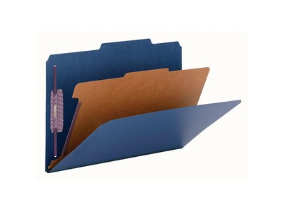 Smead Pressboard Classification Folders with SafeSHIELD Fasteners, Legal Size, 1 Divider, Dark Blue, 10/Box (18732)
