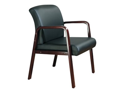 Alera Reception Lounge Leather Guest Chair, Black/Mahogany (ALERL4319M)