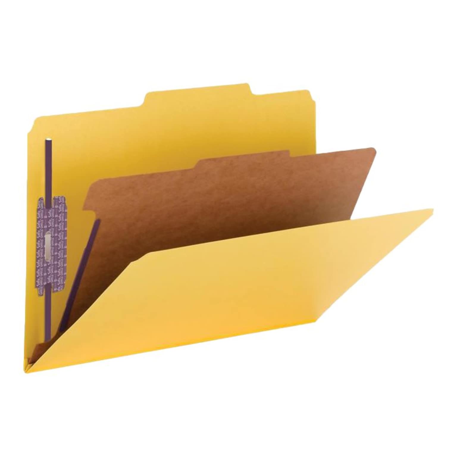 Smead Pressboard Classification Folders with SafeSHIELD Fasteners, 2 Expansion, Legal Size, 1 Divider, Yellow, 10/Box (18734)