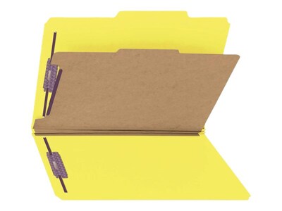 Smead Pressboard Classification Folders with SafeSHIELD Fasteners, 2" Expansion, Legal Size, 1 Divider, Yellow, 10/Box (18734)