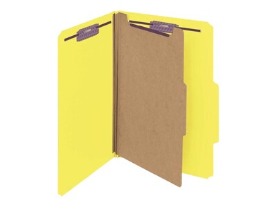 Smead Pressboard Classification Folders with SafeSHIELD Fasteners, 2" Expansion, Legal Size, 1 Divider, Yellow, 10/Box (18734)