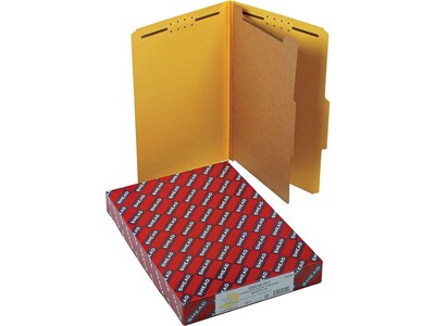 Smead Pressboard Classification Folders with SafeSHIELD Fasteners, 2" Expansion, Legal Size, 1 Divider, Yellow, 10/Box (18734)