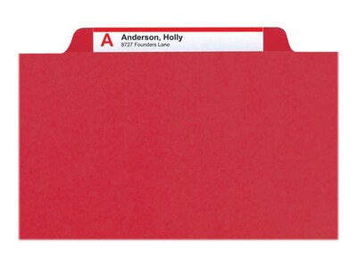 Smead Pressboard Classification Folders with SafeSHIELD Fasteners, Legal Size, 3 Dividers, Red, 10/Box (19095)