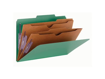 Smead Pressboard Classification Folders with SafeSHIELD Fasteners, 2" Expansion, Legal Size, 2 Dividers, Green, 10/Box (19083)