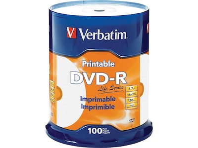 Verbatim Life Series 98491 16x DVD-R, White Inkjet Printable, Hub Printable, 100/Pack