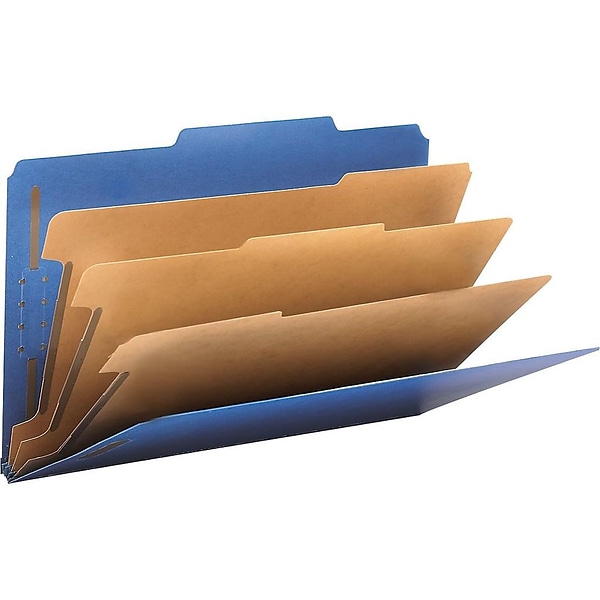 Smead Pressboard Classification Folders with SafeSHIELD Fasteners, Legal Size, 3 Dividers, Dark Blue, 10/Box (19096)