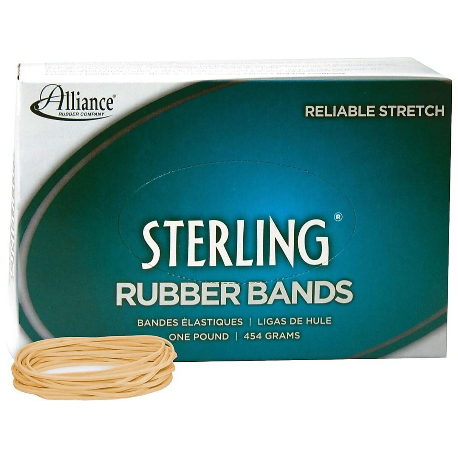 Alliance Rubber Sterling Multi-Purpose #19 Rubber Bands, 3.5 x 0.0625, Natural Crepe, 1700/Pack (24195)