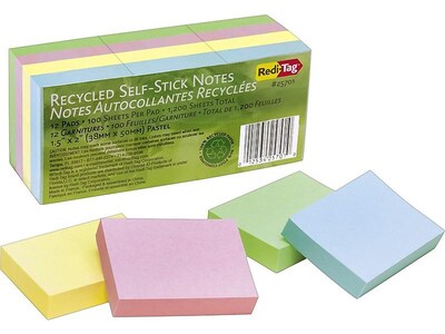 Redi-Tag Standard Notes, 1 1/2 x 2 Assorted Pastels, 100 Sheets/Pad, 12 Pads/Pack (25701)