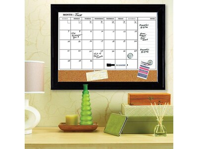 Quartet Magnetic Cork & Dry Erase Calendar Whiteboard, Espresso Frame, 2' x 1.5' (79275)