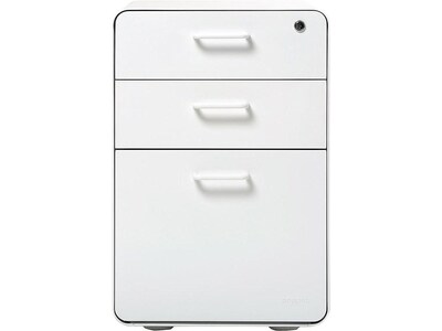 Poppin Stow 3-Drawer Mobile Vertical File Cabinet, Letter/Legal Size, Lockable, 24"H x 15.75"W x 20"D, White (100425)