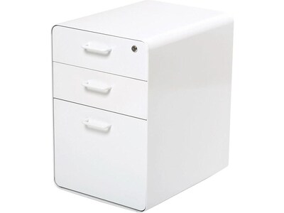 Poppin Stow 3-Drawer Mobile Vertical File Cabinet, Letter/Legal Size, Lockable, 24"H x 15.75"W x 20"D, White (100425)