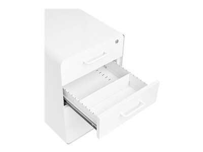 Poppin Stow 3-Drawer Mobile Vertical File Cabinet, Letter/Legal Size, Lockable, 24"H x 15.75"W x 20"D, White (100425)