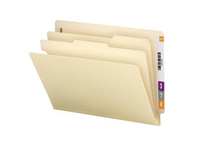 Smead End Tab Heavy Duty Classification Folders, 2" Expansion, Letter Size, 2 Dividers, Manila, 10/Box (26835)