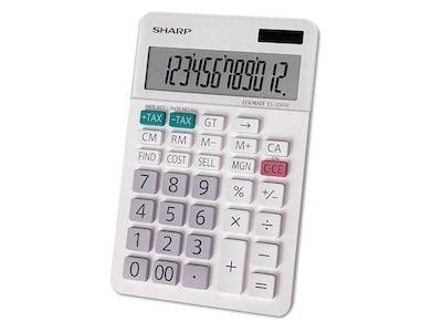 Sharp Elsi Mate EL-334WB 12-Digit Desktop Calculator, White