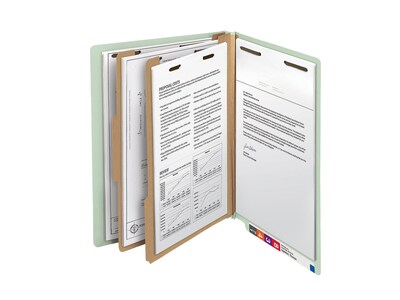 Smead End Tab Pressboard Classification Folders with SafeSHIELD Fasteners, Letter Size, Gray/Green, 10/Box (26802)