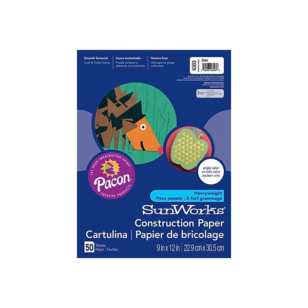 Prang Construction Paper, Black,  9 x 12, 50 Sheets (P6303)