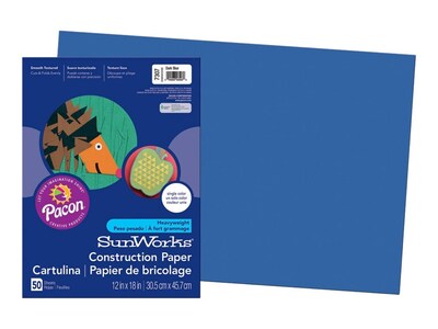 SunWorks 12"W x 18"L Construction Paper, Dark Blue, 50/Pack (7307)
