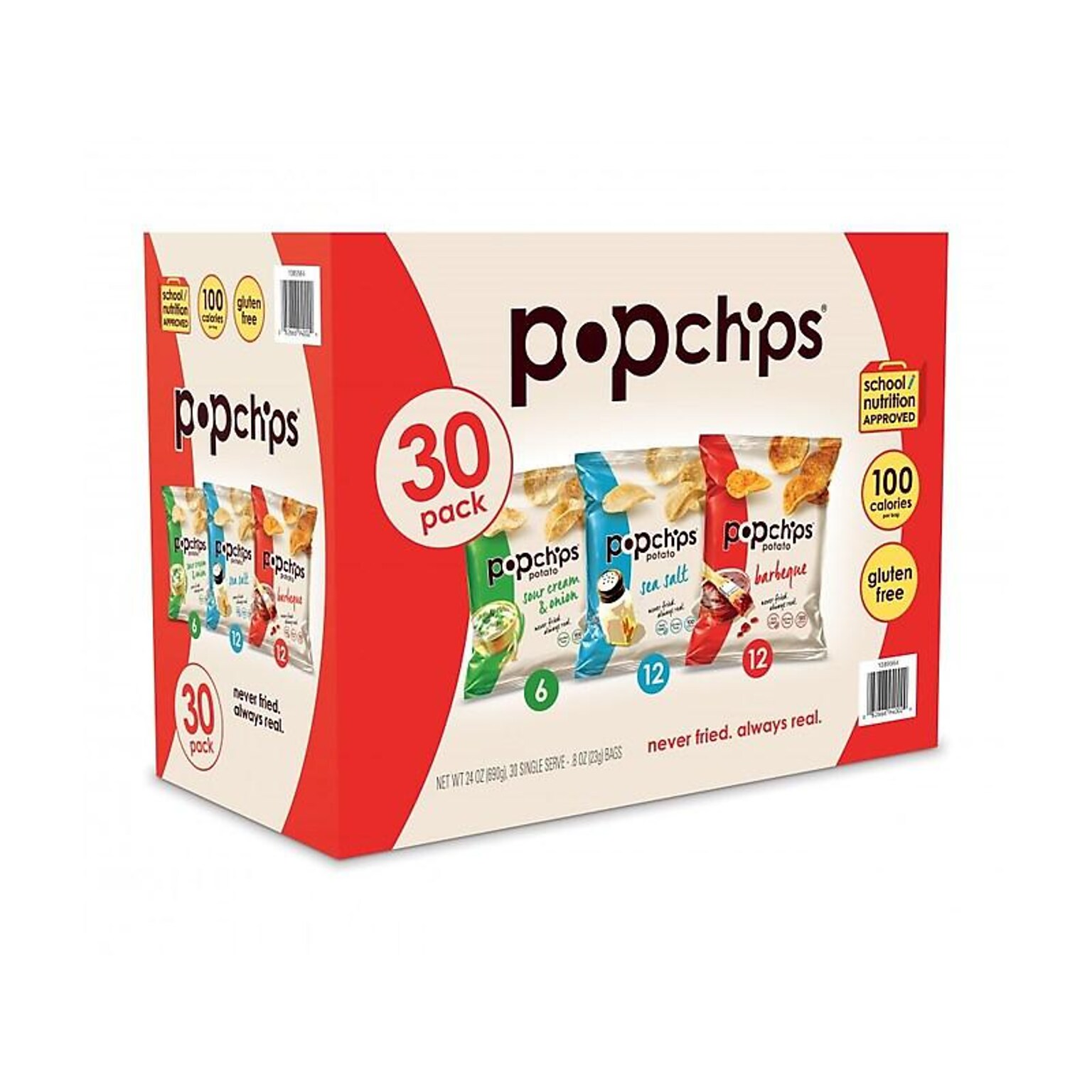 popchips Variety Potato Chips, 0.8 oz., 30 Bags/Pack (SMC94005)