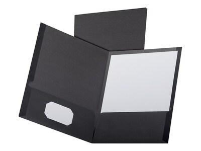 Oxford Linen Twin Pocket Portfolio Folders, Black, 25/Box (OXF 53406)