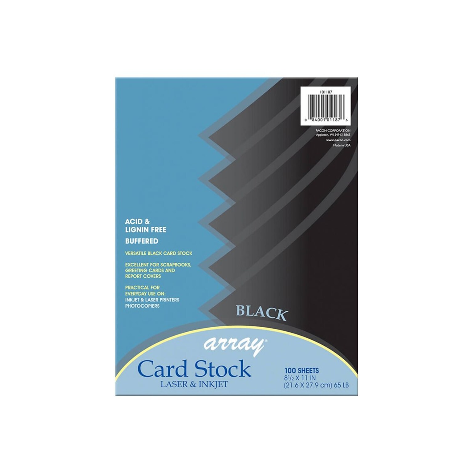 Array 65 lb. Cardstock Paper, 8.5 x 11, Black, 100 Sheets/Pack (101187)