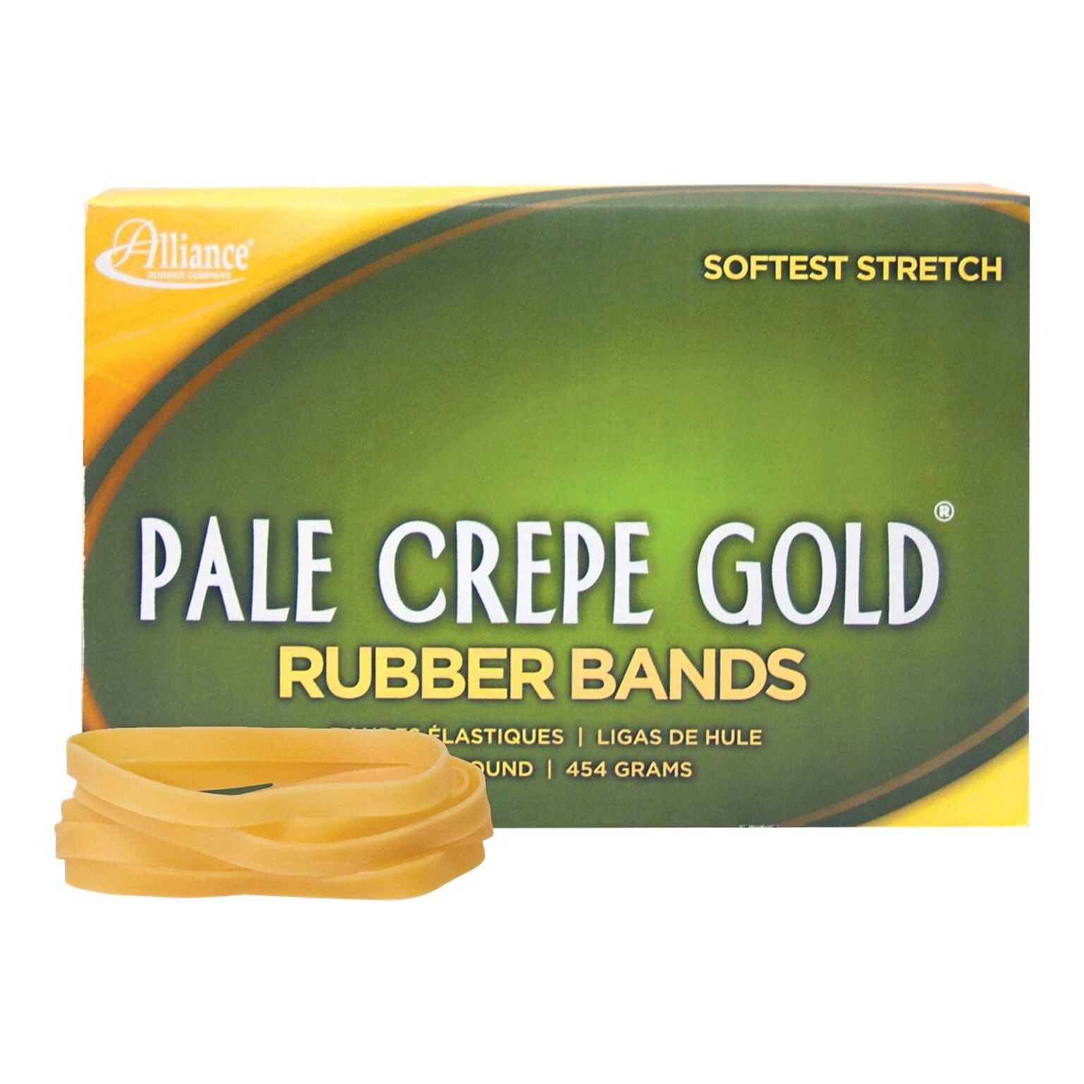 Alliance Rubber Pale Crepe Gold Multi-Purpose #64 Rubber Bands, 3.5 x 0.25, Golden Crepe, 490/Pack (20645)