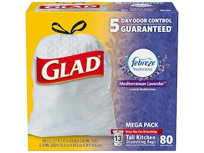 Glad 13 Gallon Kitchen Trash Bag, 4.5 x 9, Low Density, 0.66 mil, White  (15931)