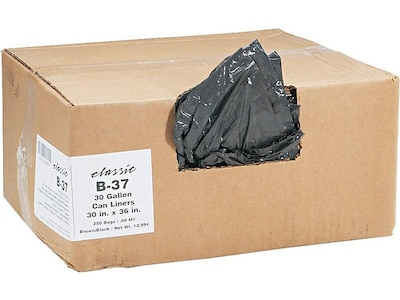 Berry Global Classic 30 Gallon Industrial Trash Bag, 30 x 36, Low Density, 0.6 mil, Black, 250 Bag