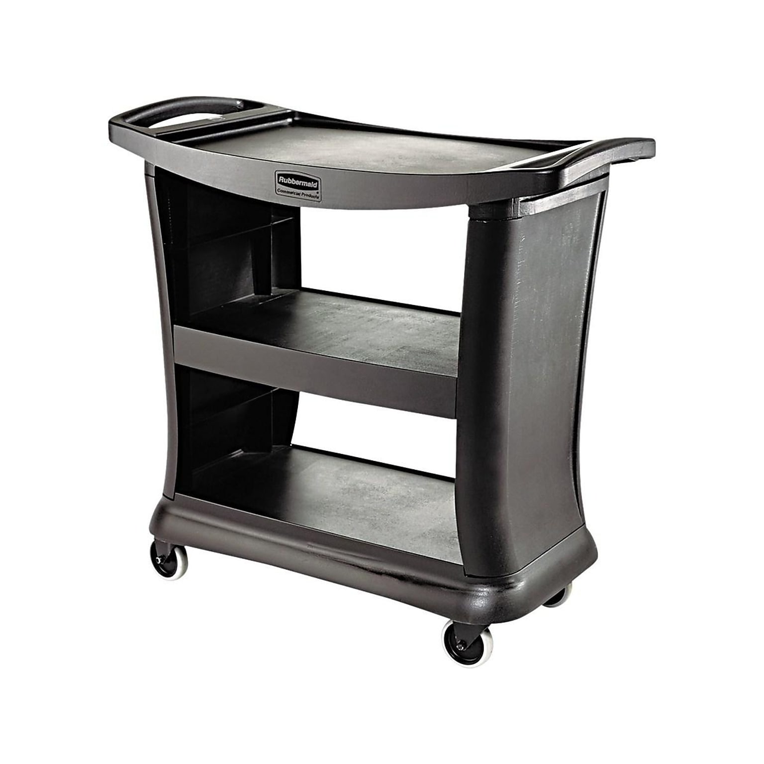 Rubbermaid 9T68 Executive 3-Shelf Polypropylene Mobile Serving Cart with Swivel Wheels, Black (FG9T6800BLA)