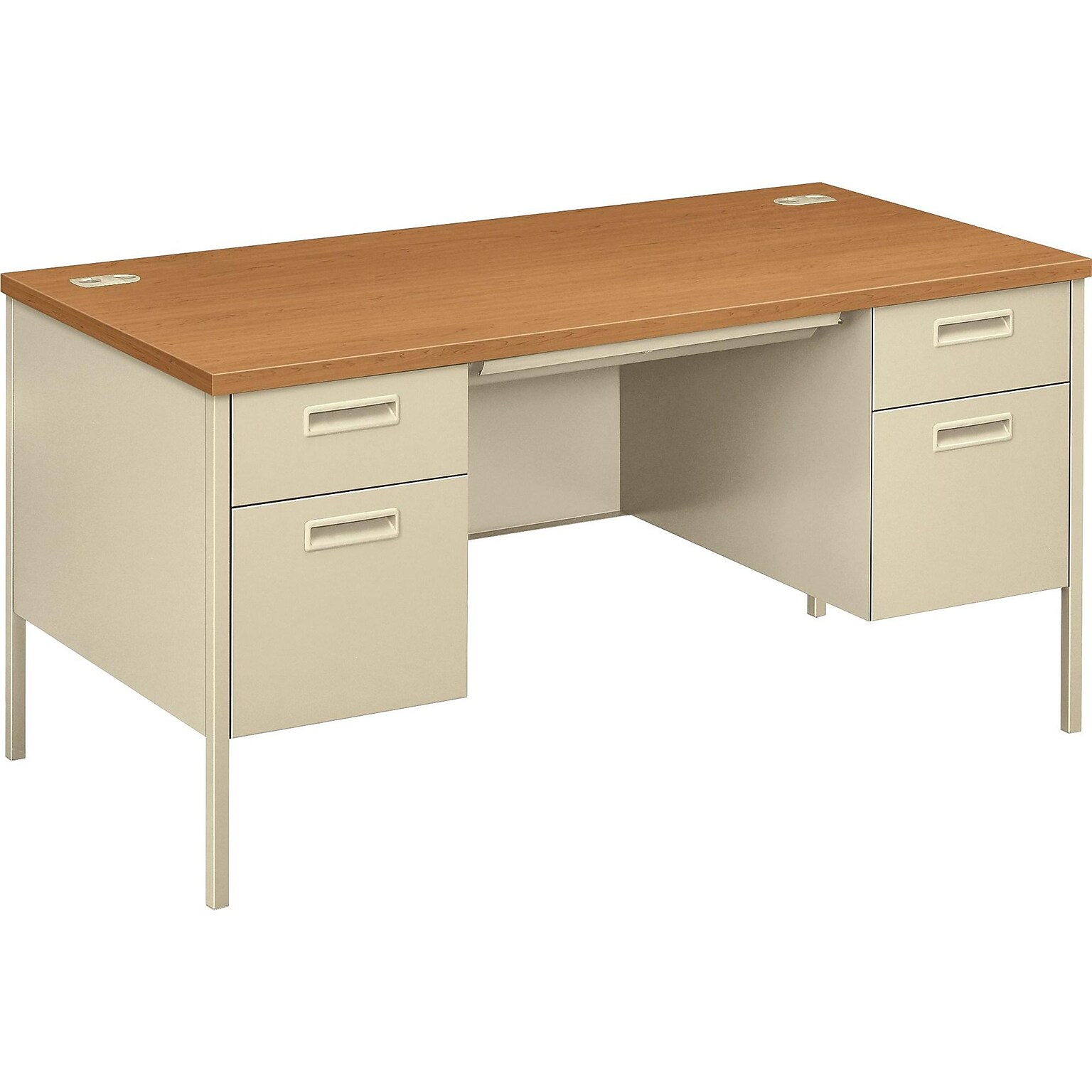 HON® Metro Classic Double Pedestal Desk, 2 Box/2 File Drawers, 60W, Harvest Laminate, Putty Finish NEXT2018 NEXT2Day