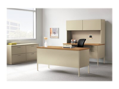 HON® Metro Classic Double Pedestal Desk, 2 Box/2 File Drawers, 60W, Harvest Laminate, Putty Finish