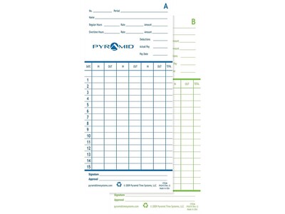 Pyramid Time Cards for 2600, 2650, 2650Pro, 6200 and 6400 Time Clocks, 100/Pack (42415)