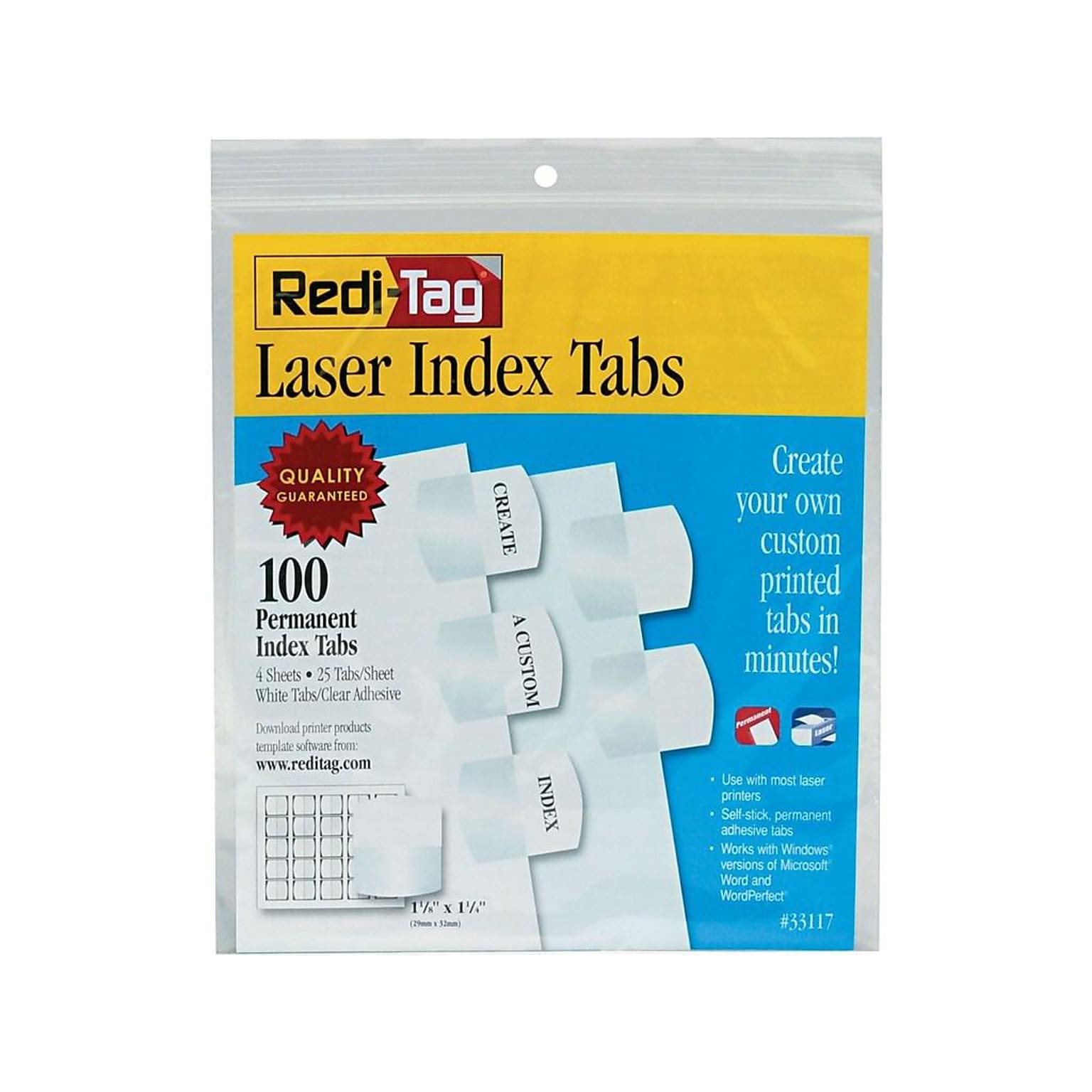 Redi-Tag Laser Tabs, White, 1.13 Wide, 100/Pack (33117)