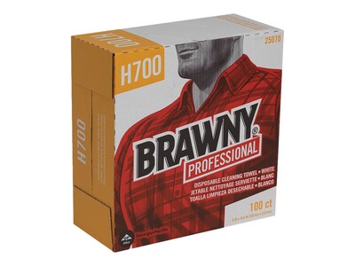 Brawny Professional Heavy Duty Durable Fibers Cleaning Wipers, 9.1, White, 100 Wipers/Box, 5/Carton