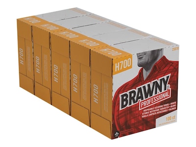 Brawny Professional Heavy Duty Durable Fibers Cleaning Wipers, 9.1", White, 100 Wipers/Box, 5/Carton (25070)