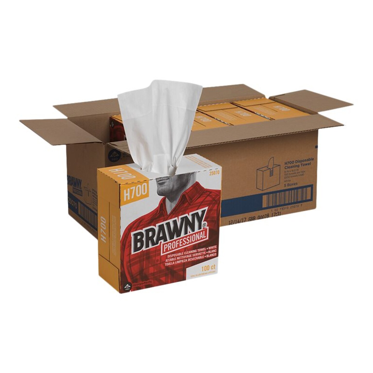 Brawny Professional Heavy Duty Durable Fibers Cleaning Wipers, 9.1, White, 100 Wipers/Box, 5/Carton (25070)