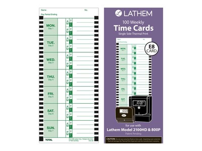 Lathem Time Cards for 2100HD/800P Time Clocks, 100/Box (E8-100)