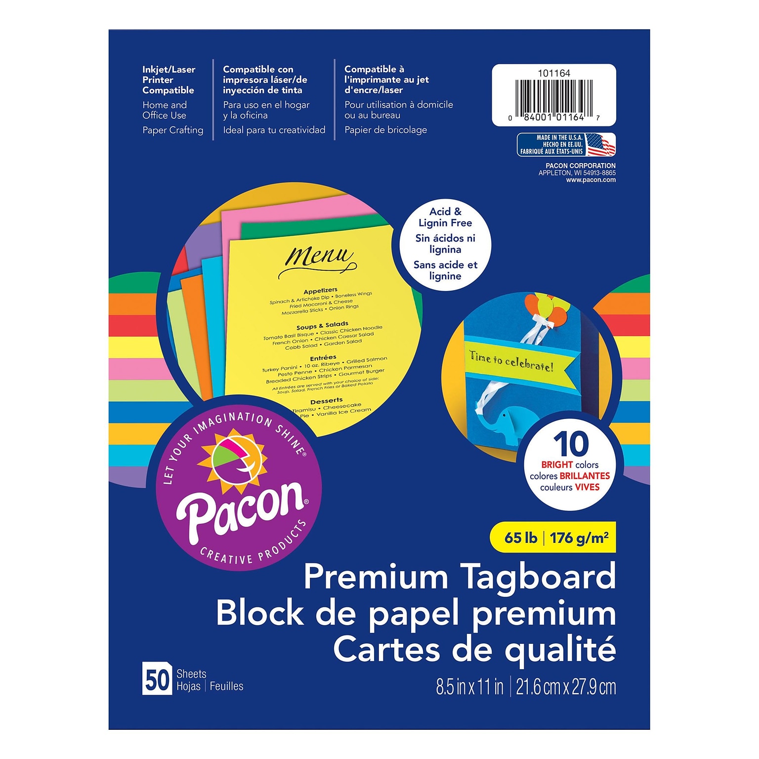 Pacon® Premium Tagboard Assortment, 8.5x11, Brights Color Assortment, 3 Packs of 50 sheets Per Pack (PAC101164)