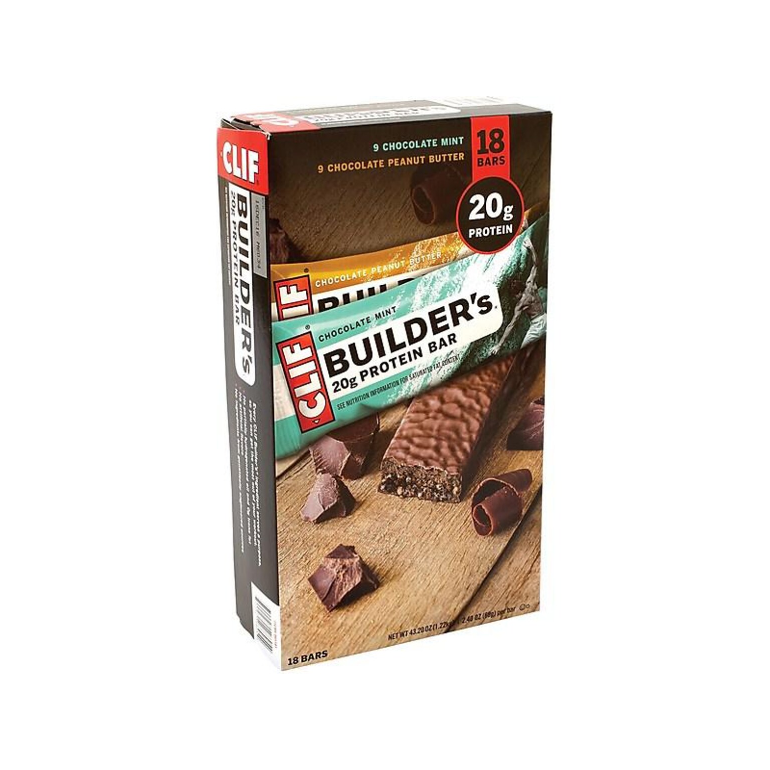 Clif Builders Chocolate Protein Bar, 2.4 oz., 18 Bars/Box (220-00543)