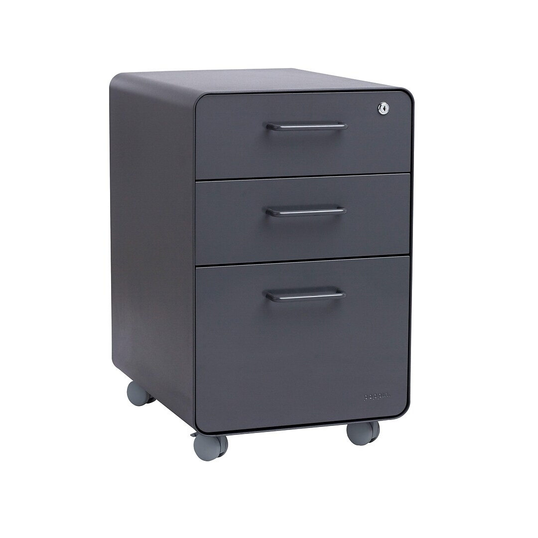 Poppin Stow 3 Drawer Vertical File Cabinet Mobile Pedestal Charcoal Letter Legal 20 D 103695 Quill Com