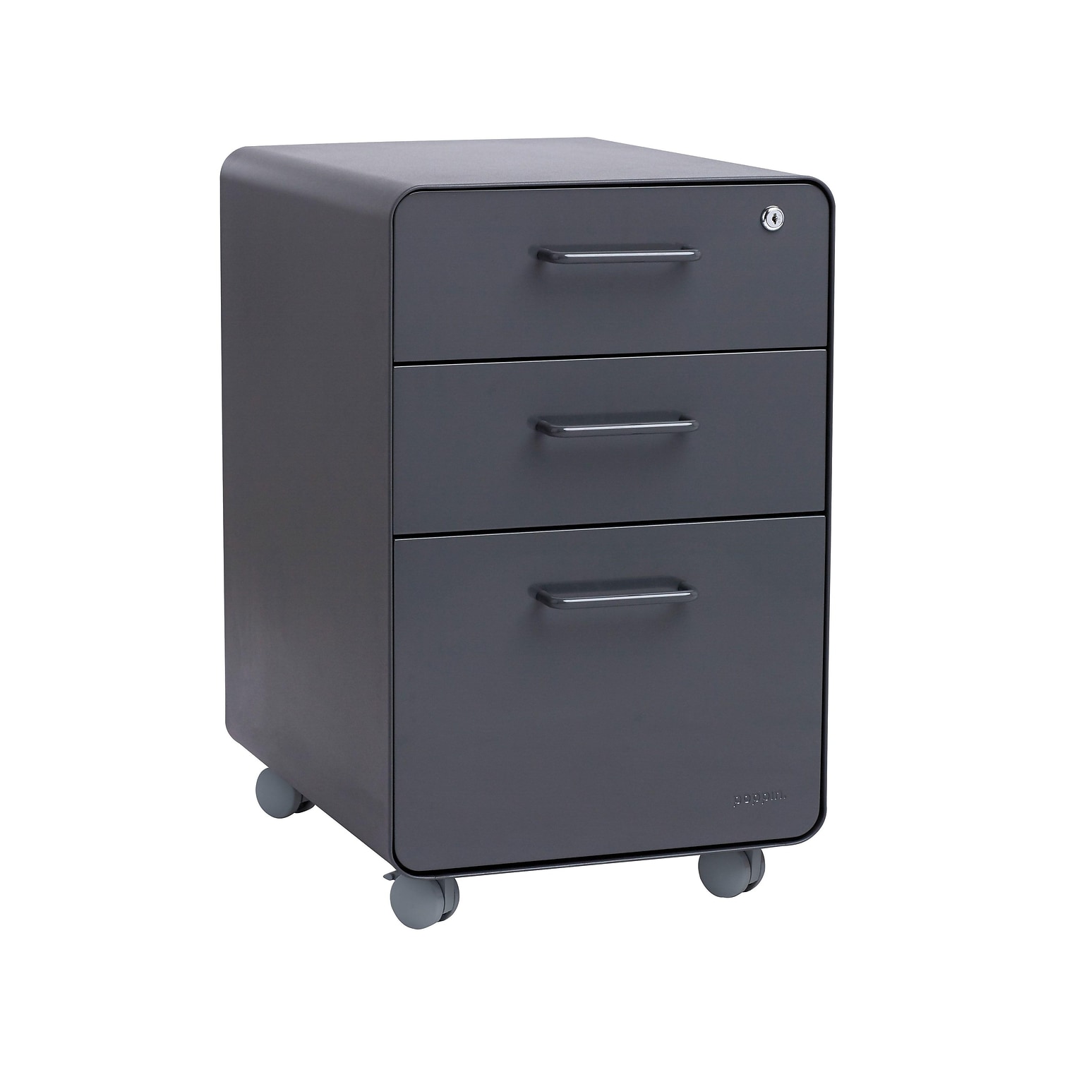 Poppin Stow 3-Drawer Vertical File Cabinet, Mobile/Pedestal, Charcoal, Letter/Legal, 20D (103695)