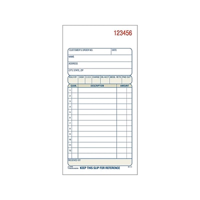 Adams 3-Part Carbonless Sales Orders Book, 7.19L x 3.34W, 50 Forms/Book, Each (ABF TC3705)