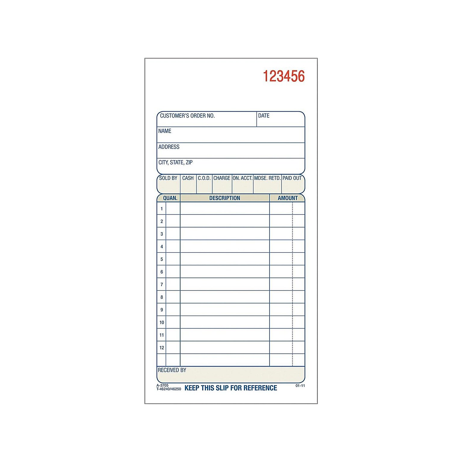 Adams 3-Part Carbonless Sales Orders, 7.19L x 3.34W, 50 Sets/Book (TC3705)