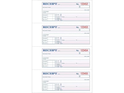 Adams 2-Part Carbonless Receipts, 2.75L x 7.13W, 200 Sets/Book (DC1182)