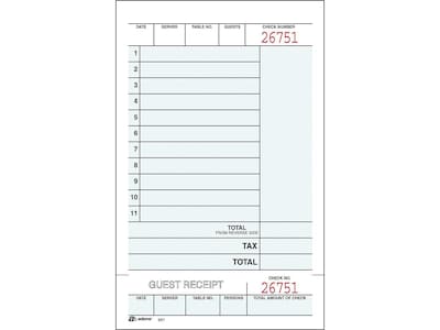 Adams 2-Part Carbonless Guest Checks, 4.25L x 7.25W, 250 Sets/Book (947SWC)