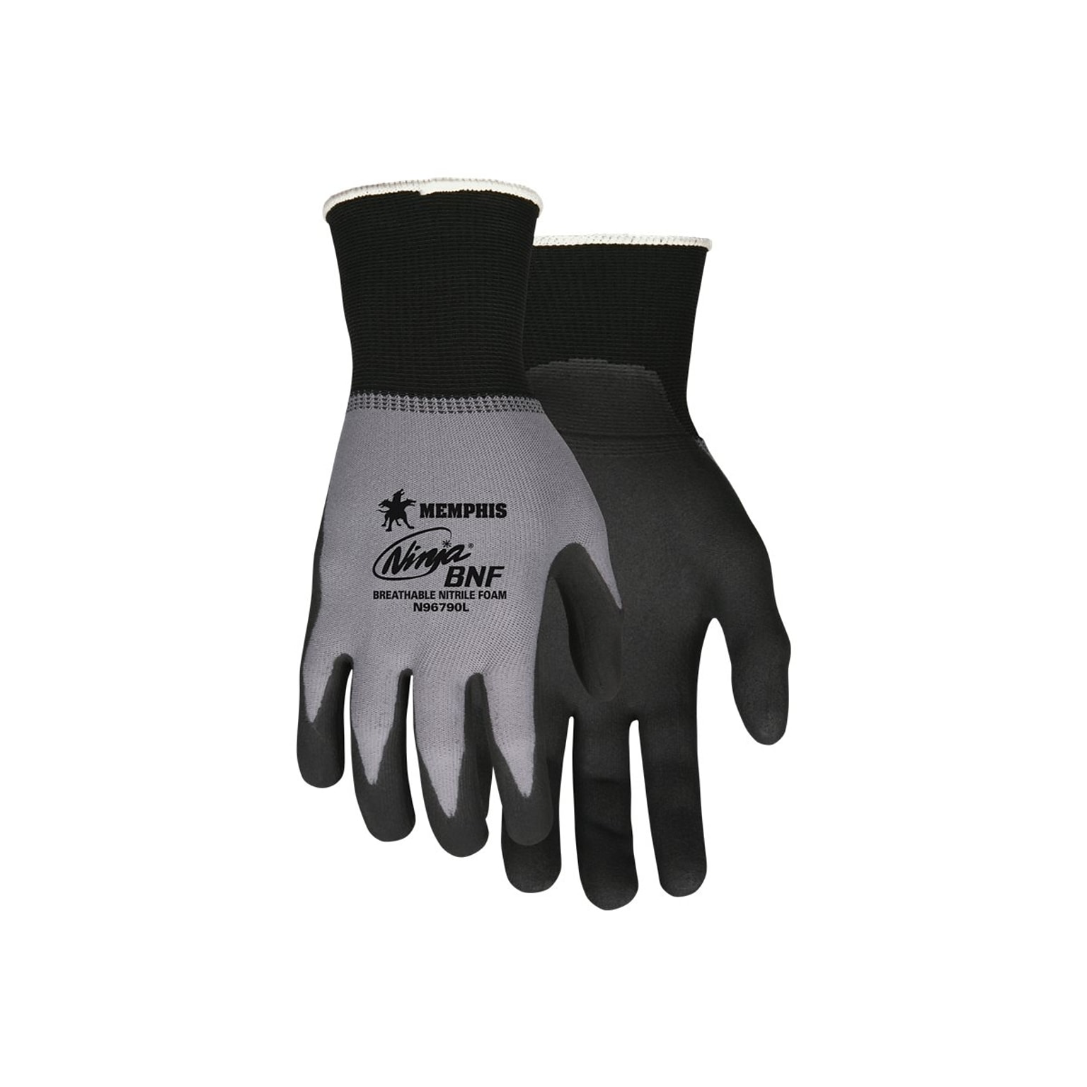 Memphis Glove Ninja Nitrile Gloves, Gray/Black, 12 Pairs/Pack (N96790M)