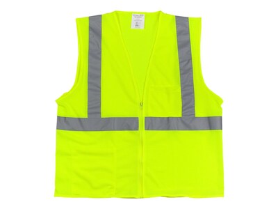 Protective Industrial Products High Visibility Zipper Safety Vest, ANSI Class R2, Lime Yellow, 2XL (