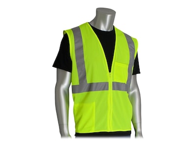 Protective Industrial Products High Visibility Zipper Safety Vest, ANSI Class R2, Lime Yellow, 2XL (