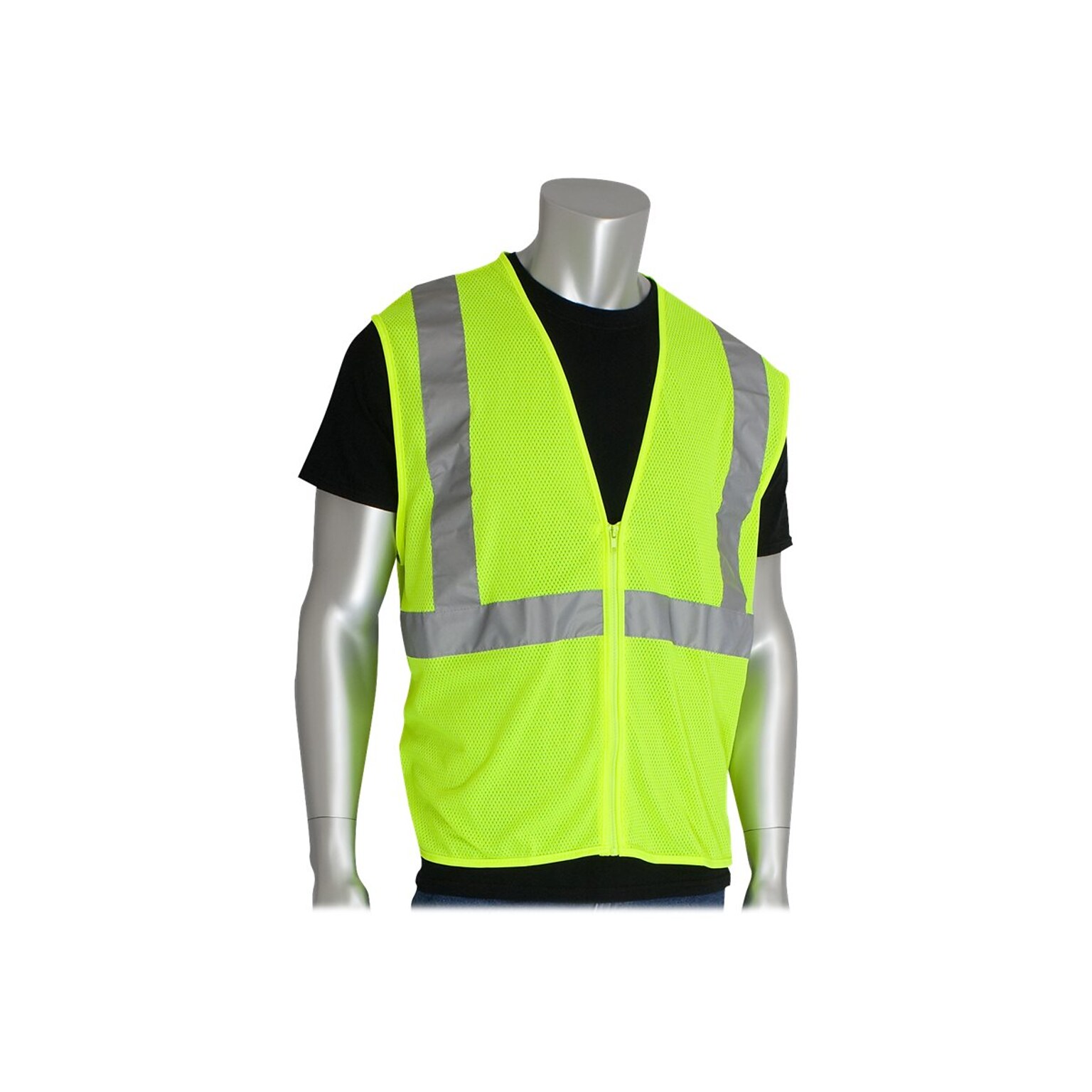 Protective Industrial Products Zipper Safety Vest, ANSI Class R2, 2XL, Hi-Vis Lime Yellow (302-MVGZ-LY/2X)